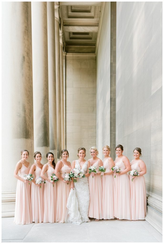 A group of bridesmaids at Carnegie Library in Pittsburgh, PA.