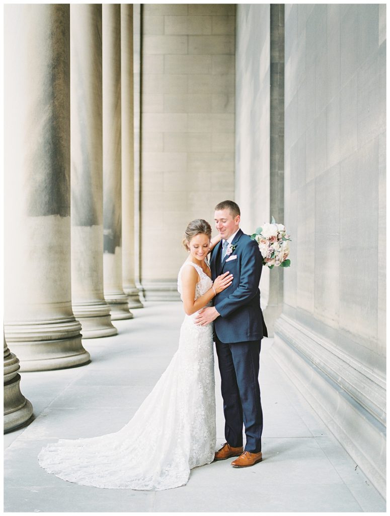 A bride and groom portrait taken at Carnegie Library in Pittsburgh.